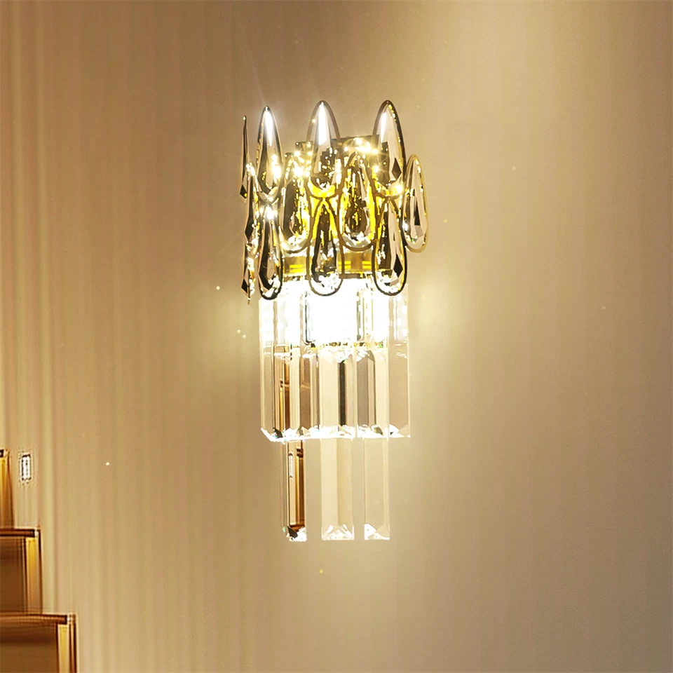 Gold Crystal Wall Sconce with Adjustable Lighting