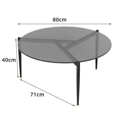 Blue Tinted Round Tempered Glass Coffee Table with Sturdy Metal Base