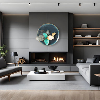 Multicolour 80cm Round Metal Wall Art with 3D Leaf Design for Modern Homes