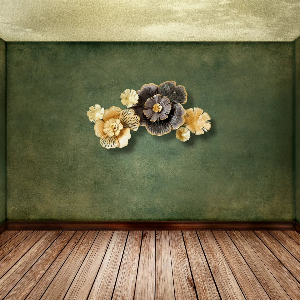 Gold & Grey Layered Elegant Floral Metal Wall Art - 3D Indoor Home Decor Accent