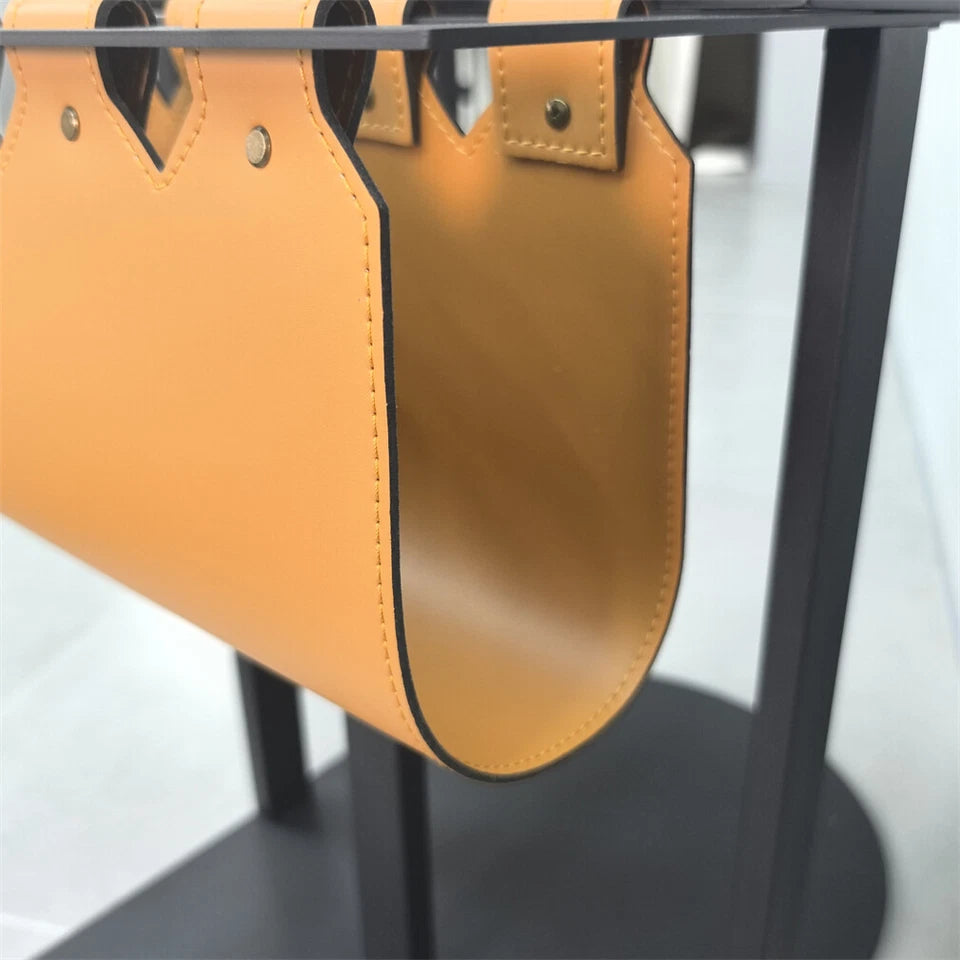 Luxury Leather Side Table with Magazine Rack