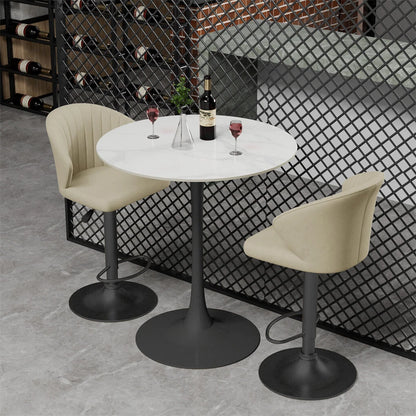 White Round Sintered Stone Bar Table, Black Base Bistro High Top Space Saver