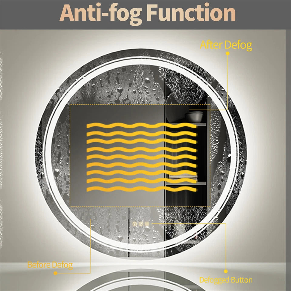 Large Round LED Bathroom Mirror Anti-fog Dimmable Vanity Mirror