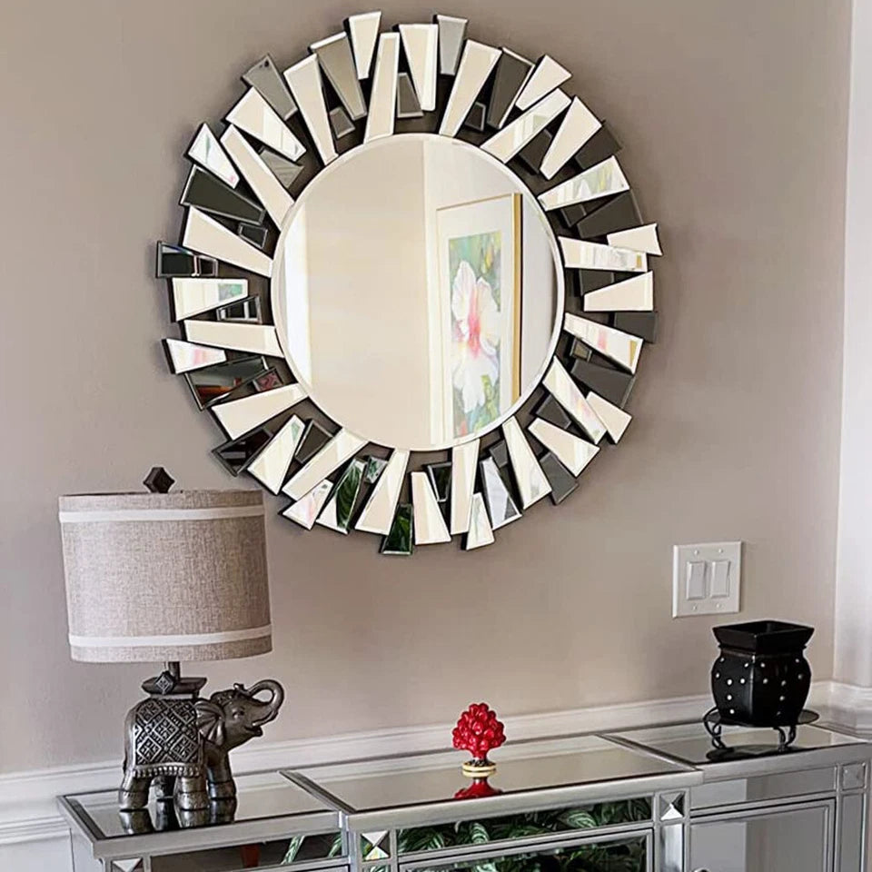 Large Round Wall Mirror for Living Room Decor