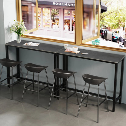 Matte Black Rectangular Bar Table With Sleek H-Frame Base And Comfort Footrests