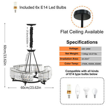 Black Crystal Chandelier with 6 E14 LED Lights