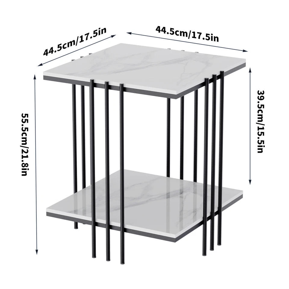 Black Frame 2-Tier Side Table With White Sintered Stone Square Top