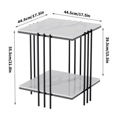Black Frame 2-Tier Side Table With White Sintered Stone Square Top