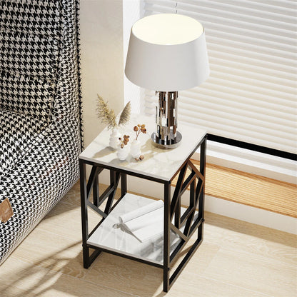 Sleek White Marble Side Table Sofa End Table Bedside Nightstand with Durable Frame