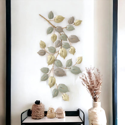 Golden Mist Leaf Branch Metal Wall Art for Modern and Serene Interiors