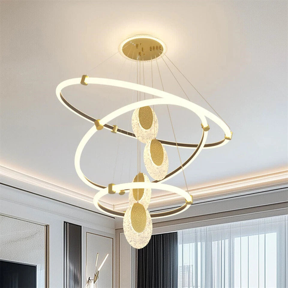 Gold Acrylic Ring LED Chandelier Ceiling Light 60cm