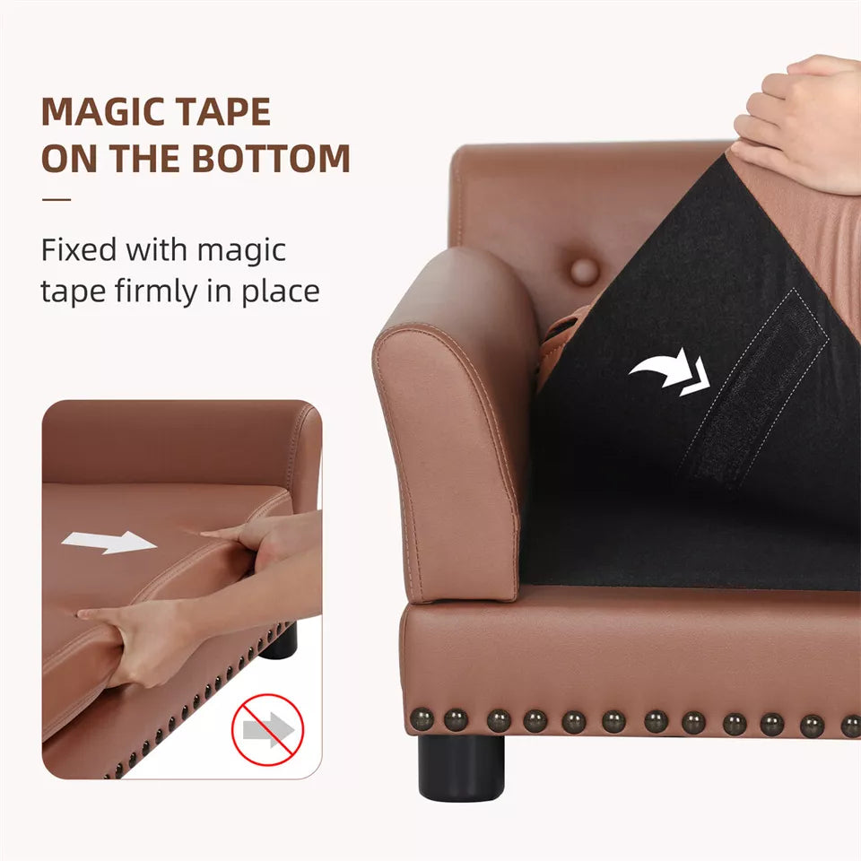 Large Leather Velvet Dog Sofa Lounge Bed( Brown)