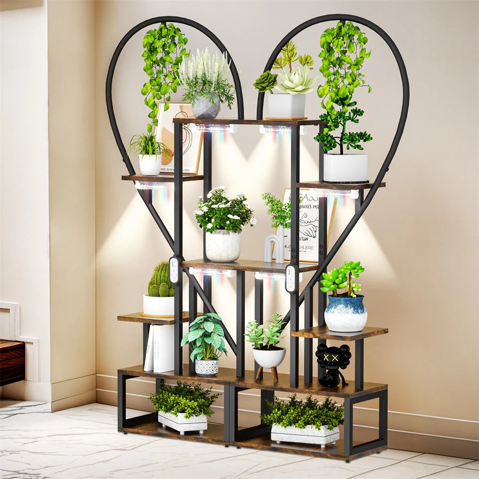 Set of 2 Indoor Plant Stands with Lights 6 Tier Display Racks