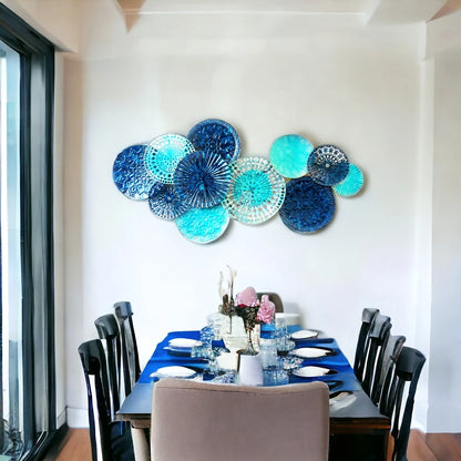 Blue and Aqua Multi-Circle Metal Wall Art - 3D Ocean-Inspired Decor