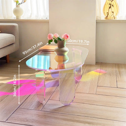 Iridescent Acrylic Coffee Table with Oval Design & Modern Rainbow Finish