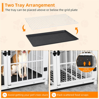 P&P Black Walnut XL Dog Crate with Wooden Furniture Style, 3-Door Entry and Slide Out Tray