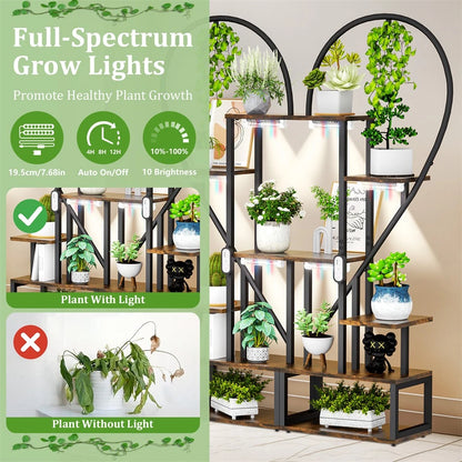 Set of 2 Indoor Plant Stands with Lights 6 Tier Display Racks