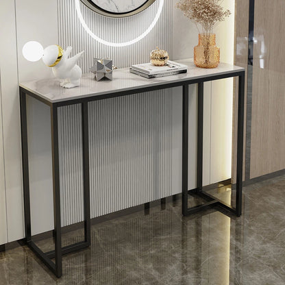 Large Modern Marble Console Table Sintered Stone Entryway Hallway Table with Metal Frame