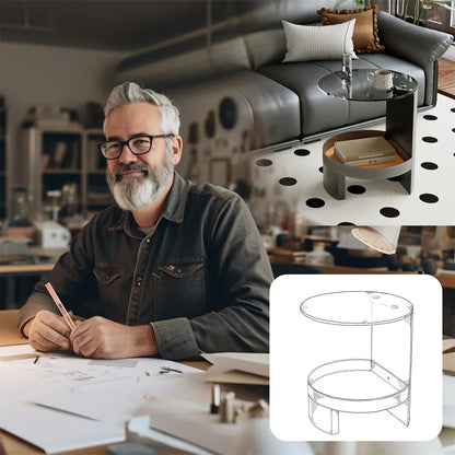 2-Tier Leather Side Table with Glass Top