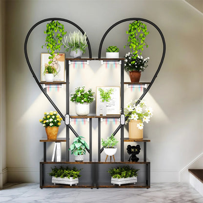 Set of 2 Indoor Plant Stands with Lights 6 Tier Display Racks