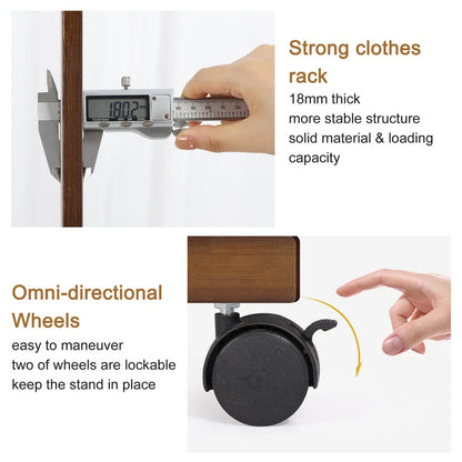 Heavy Duty Bamboo Garment Rack Retail Display Clothing Rack with Wheels and Side Hooks