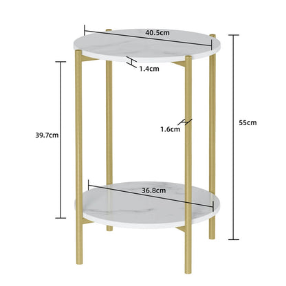 Sleek Marble End Table 2 Tier Coffee Table Nightstand With Thicken Metal Frame