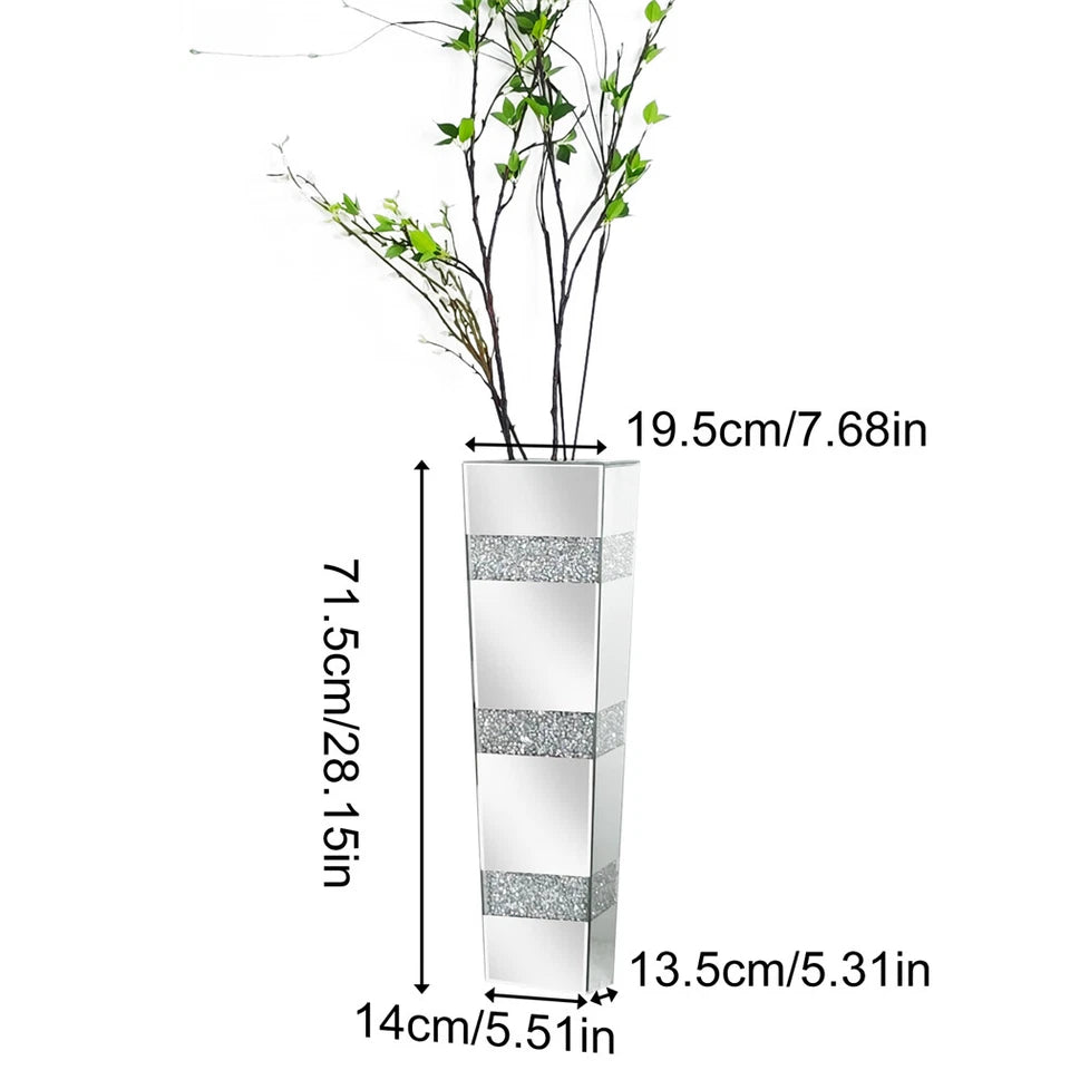 Elegant Standing Vase with Crushed Diamond and Mirror Look