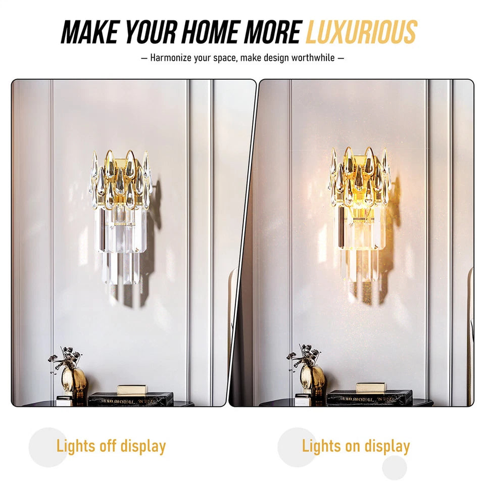 Gold Crystal Wall Sconce with Adjustable Lighting