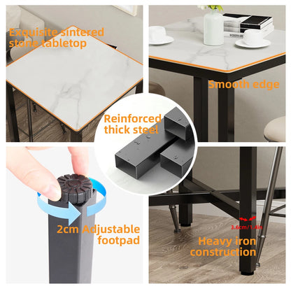 Glossy Jaded White Square Bar Table With Sintered Stone Top And Black X Base