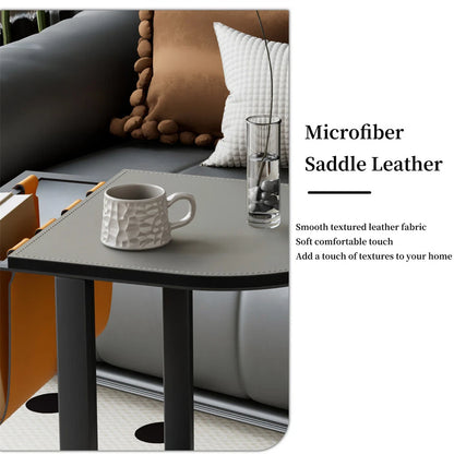 Luxury Leather Side Table with Magazine Rack
