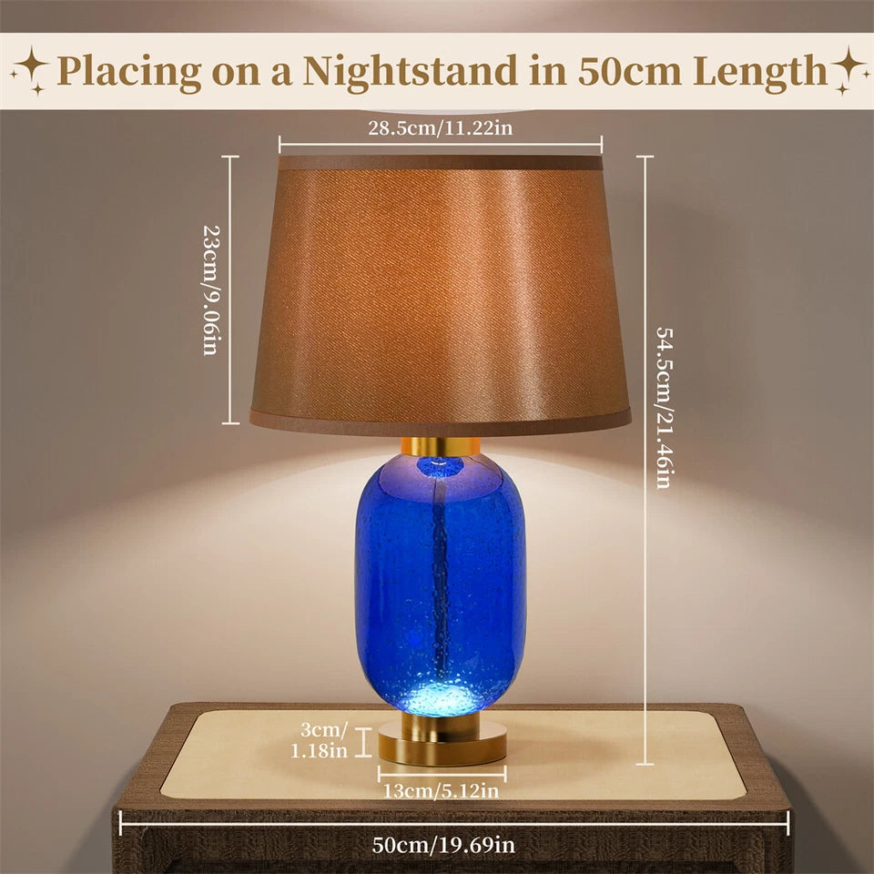 Blue Glass Table Lamp with Gold & Brown Shade