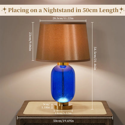 Blue Glass Table Lamp with Gold & Brown Shade
