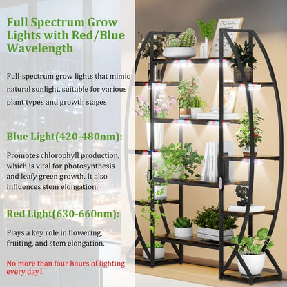 Tall Half Moon Plant Shelf with Grow Lights for Indoor Use