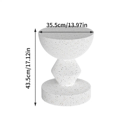 White Concrete Side Table With Sculpted Design For Indoor Or Patio Use