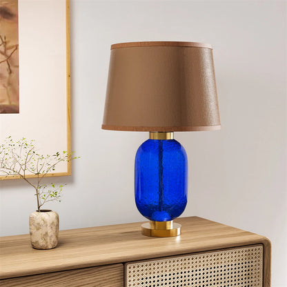 Blue Glass Table Lamp with Gold & Brown Shade
