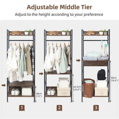 Metal Garment Rack Entryway Coat Rack Open Wardrobe Closet Storage Organizer