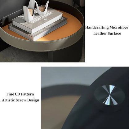 2-Tier Leather Side Table with Glass Top