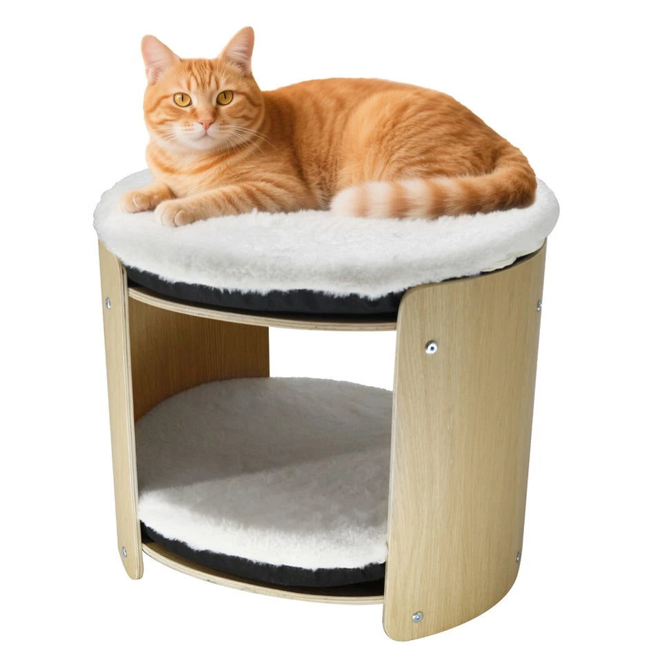 2 Tier Elevated Cat Bed for Indoor Cats with Soft Plush Mats