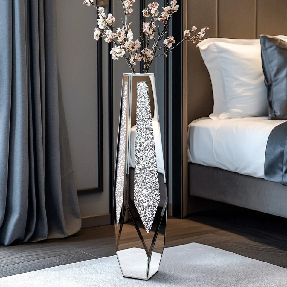 Luxury Crushed Diamond Floor Vase – Modern Floral Display