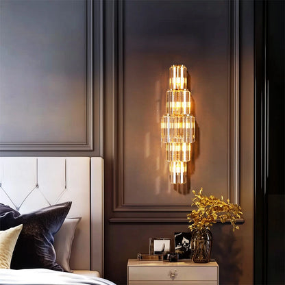 Gold 5-Tier Crystal Wall Sconce with LED Lights