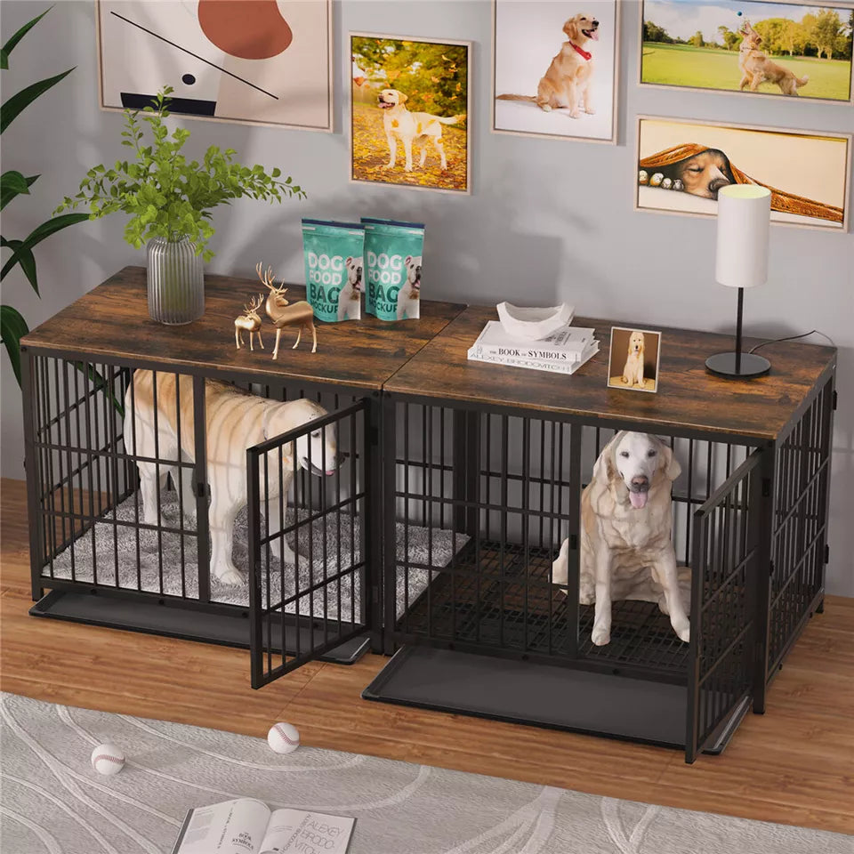 Heavy Duty Wooden Dog Crate End Table with Tray(L)