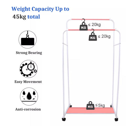Thick Metal Rolling Clothes Rack with Shoe Organizer
