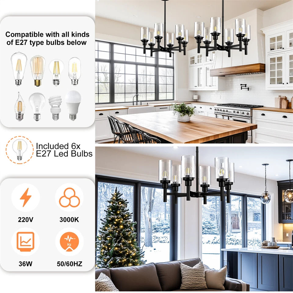 Industrial Black Metal 6-Light Pendant Lamp