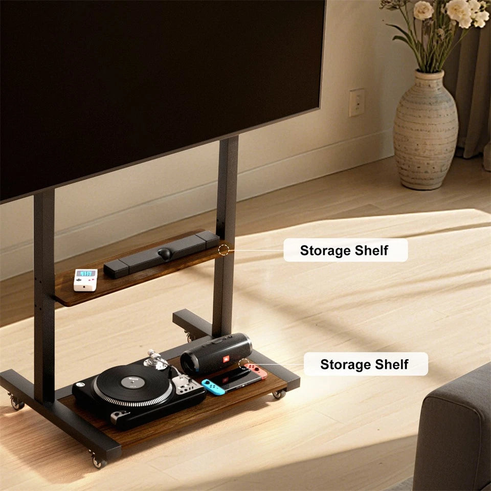 Adjustable Rolling TV Stand for 40 to 86 Inch Screens with Shelves