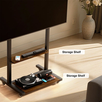 Adjustable Rolling TV Stand for 40 to 86 Inch Screens with Shelves