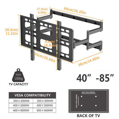 Black 40-85 Inch Heavy-Duty Swivel TV Wall Mount With Articulating Arm Support