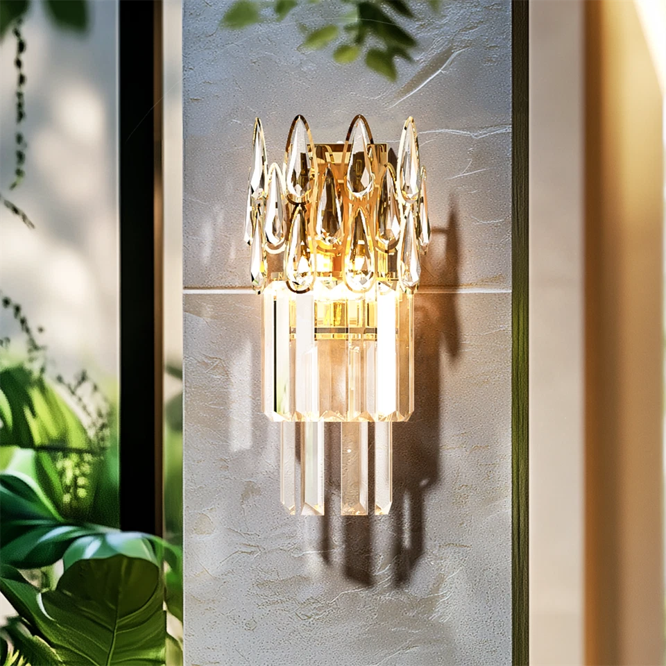 Gold Crystal Wall Sconce with Adjustable Lighting