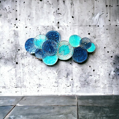 Blue and Aqua Multi-Circle Metal Wall Art - 3D Ocean-Inspired Decor