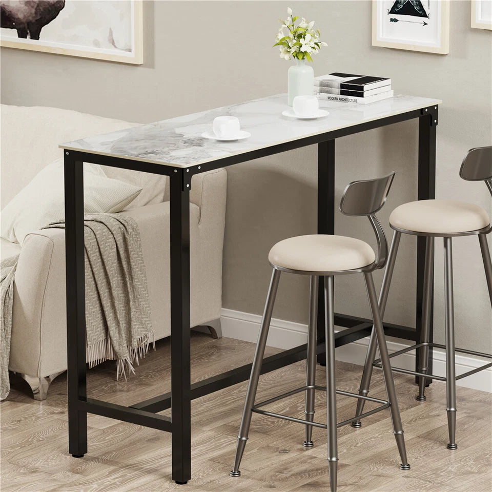 Glossy Jaded-White Slim Rectangular Bar Table With Black Frame For Modern Interiors