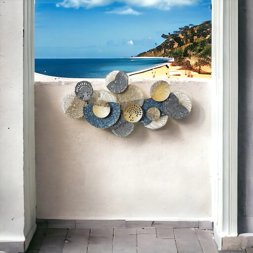 Gold, Blue and Silver Contemporary Wall Decor with Intricate Metal Textures